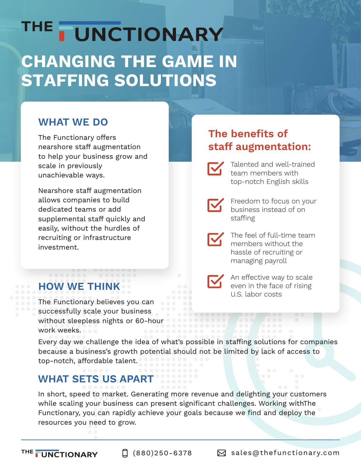 The Functionary company overview sales sheet, Changing the Game in Staffing Solutions
